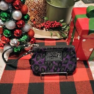 Coach Poppy Black and Purple Floral Wristlet